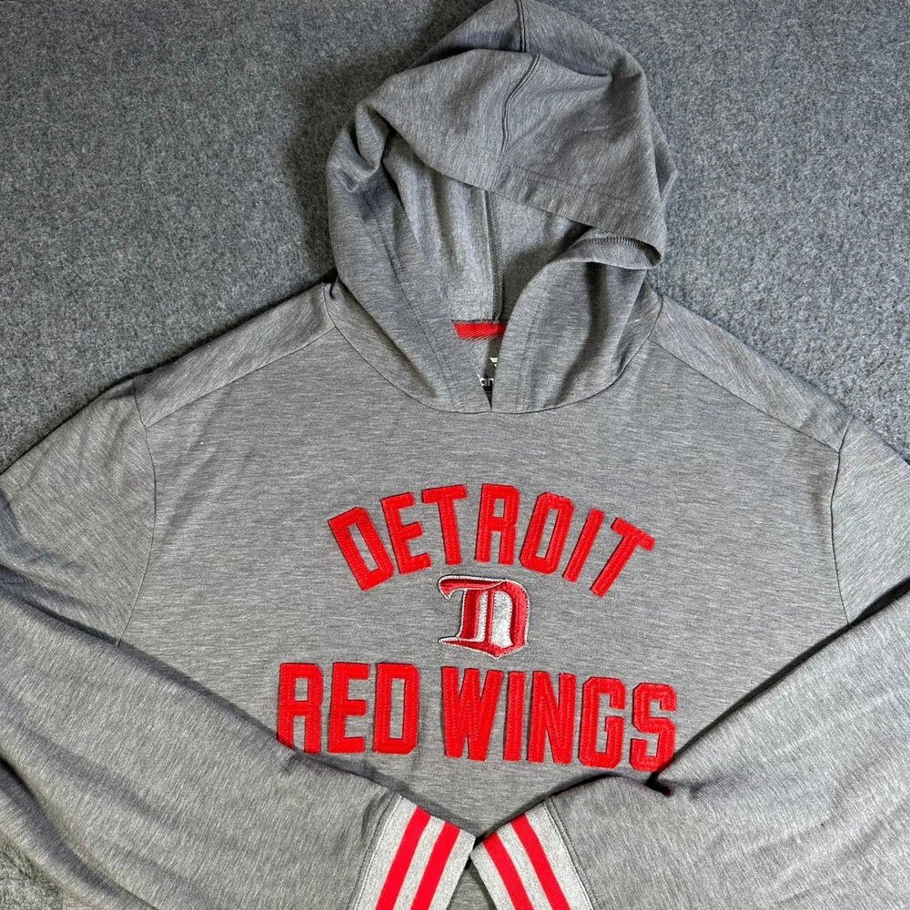 Fanatics Detroit Red Wings NHL Hoodie Mens XXL Grey Red Embroidered Pullover